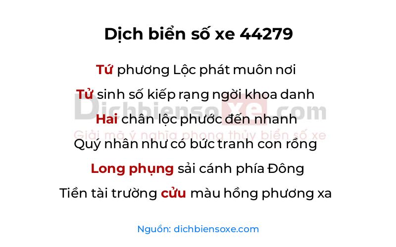 Dịch thơ biển số 44279