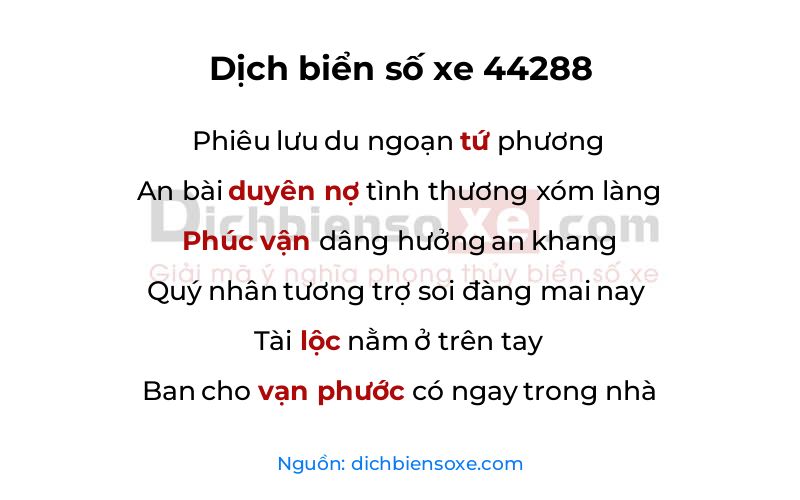 Dịch thơ biển số 44288