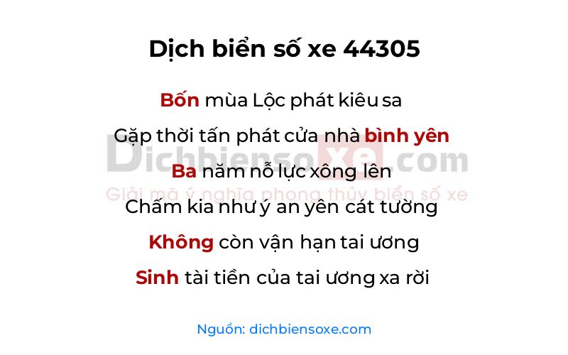 Dịch thơ biển số 44305