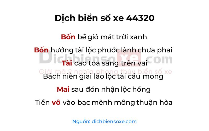 Dịch thơ biển số 44320
