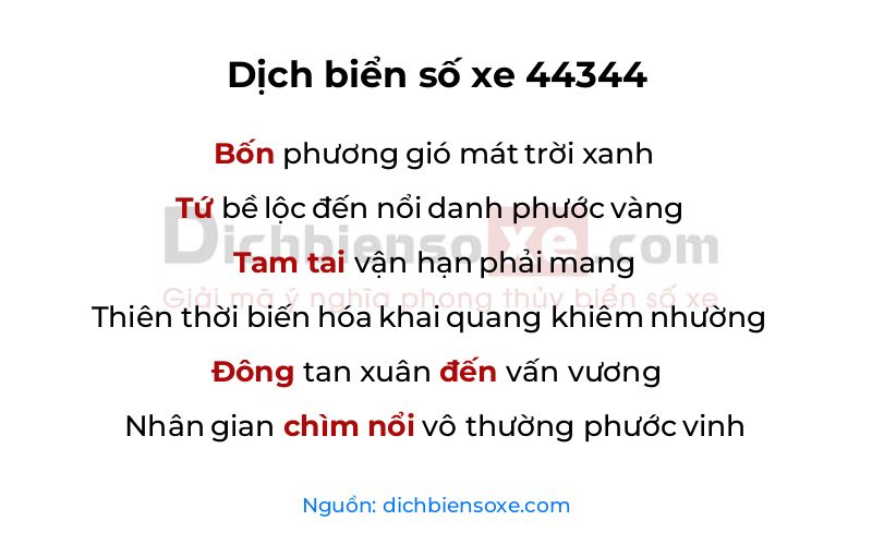 Dịch thơ biển số 44344