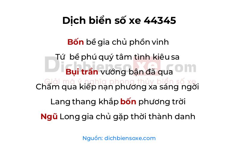 Dịch thơ biển số 44345
