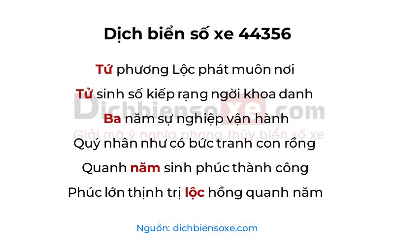 Dịch thơ biển số 44356