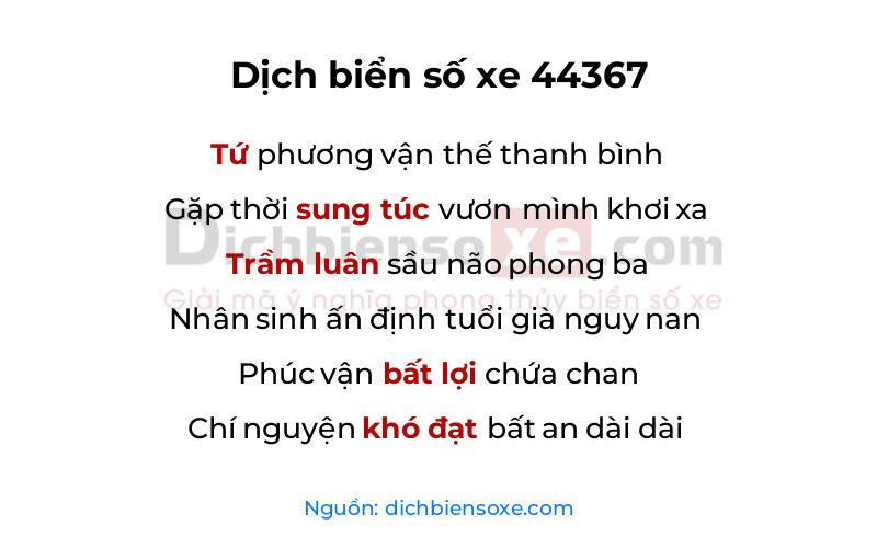 Dịch thơ biển số 44367