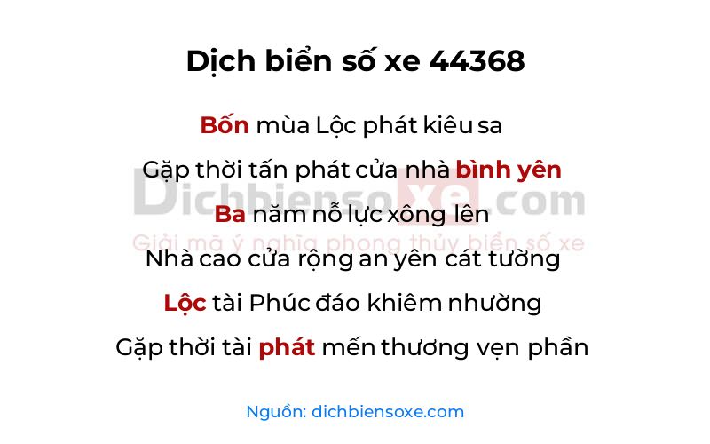 Dịch thơ biển số 44368