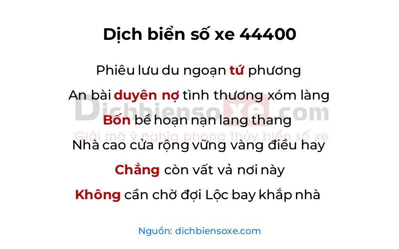 Dịch thơ biển số 44400