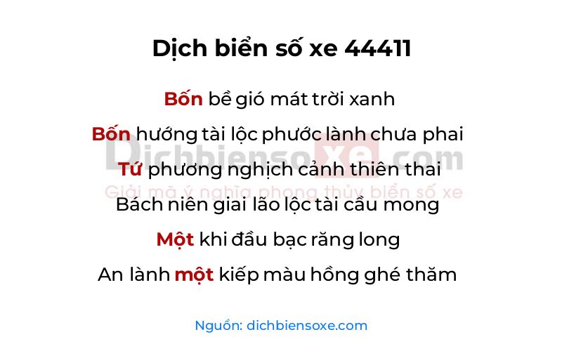Dịch thơ biển số 44411