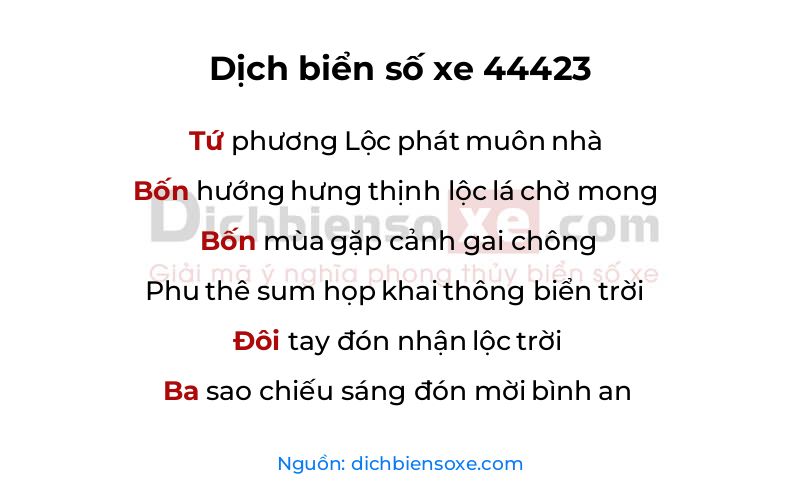 Dịch thơ biển số 44423