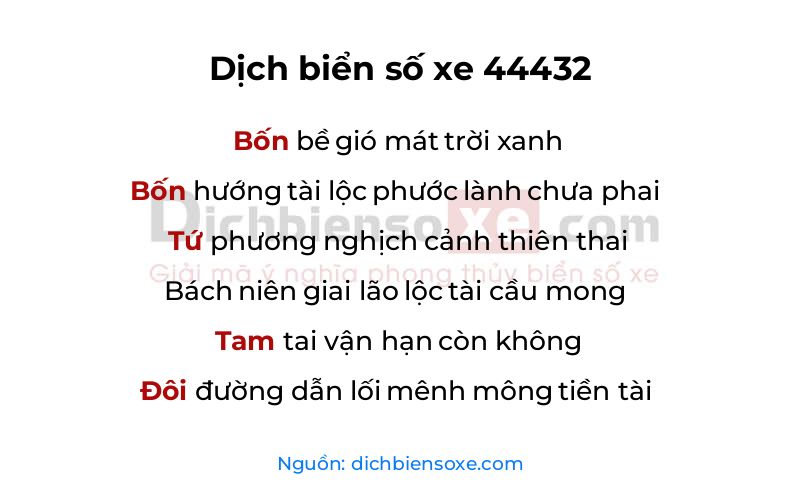 Dịch thơ biển số 44432