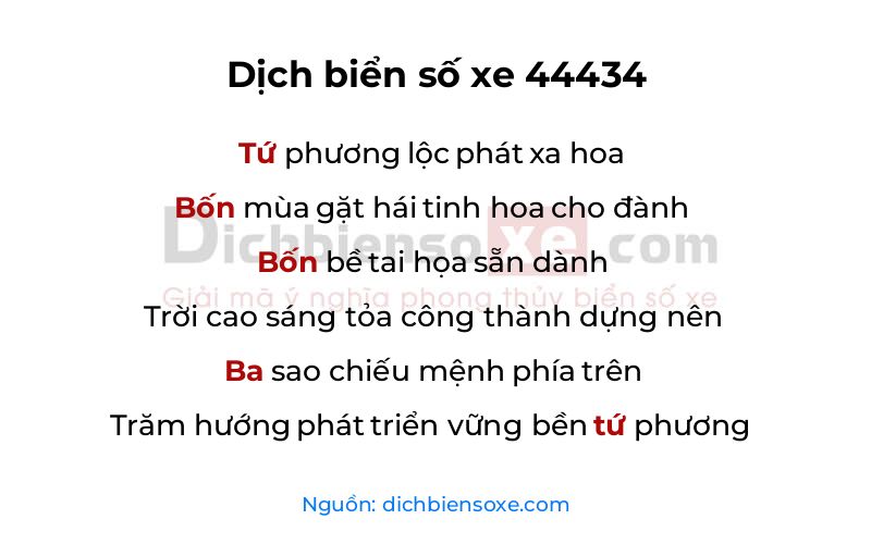 Dịch thơ biển số 44434