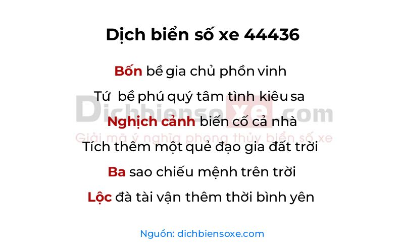 Dịch thơ biển số 44436
