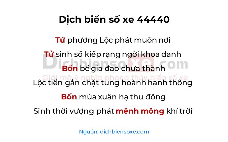 Dịch thơ biển số 44440