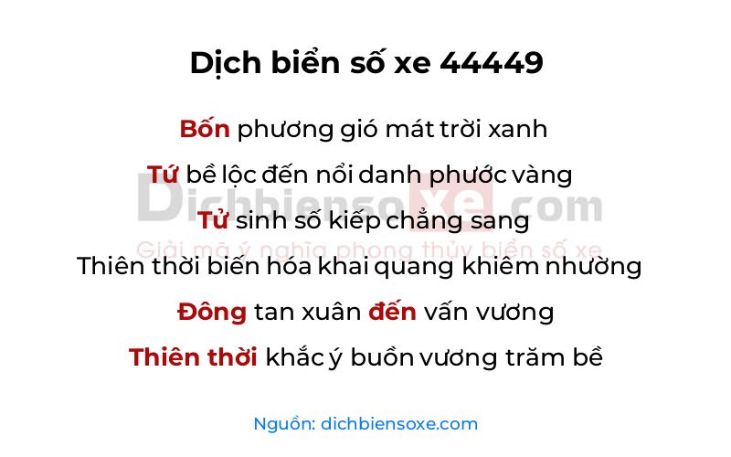 Dịch thơ biển số 44449