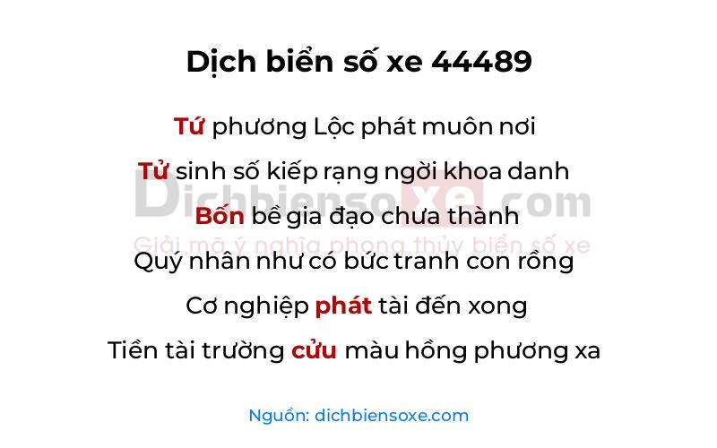 Dịch thơ biển số 44489