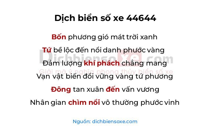 Dịch thơ biển số 44644