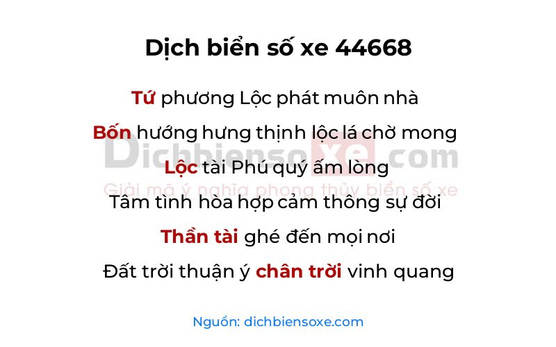 Dịch thơ biển số 44668