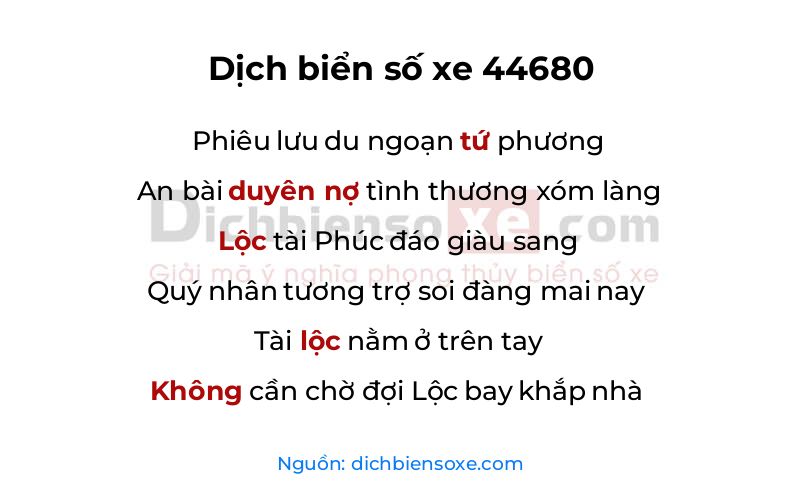 Dịch thơ biển số 44680