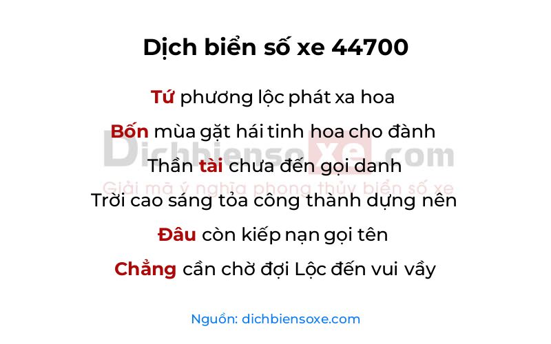 Dịch thơ biển số 44700