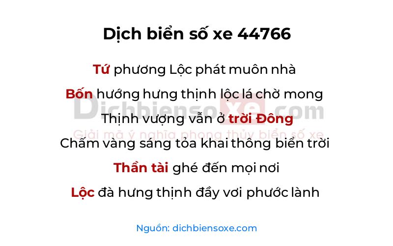 Dịch thơ biển số 44766