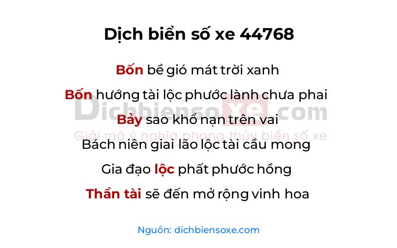 Dịch thơ biển số 44768