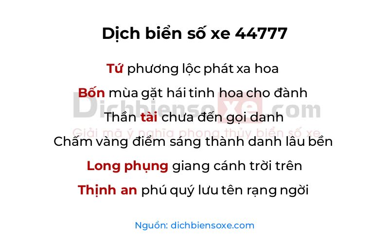 Dịch thơ biển số 44777