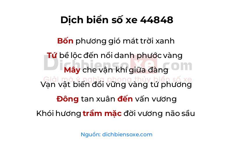 Dịch thơ biển số 44848