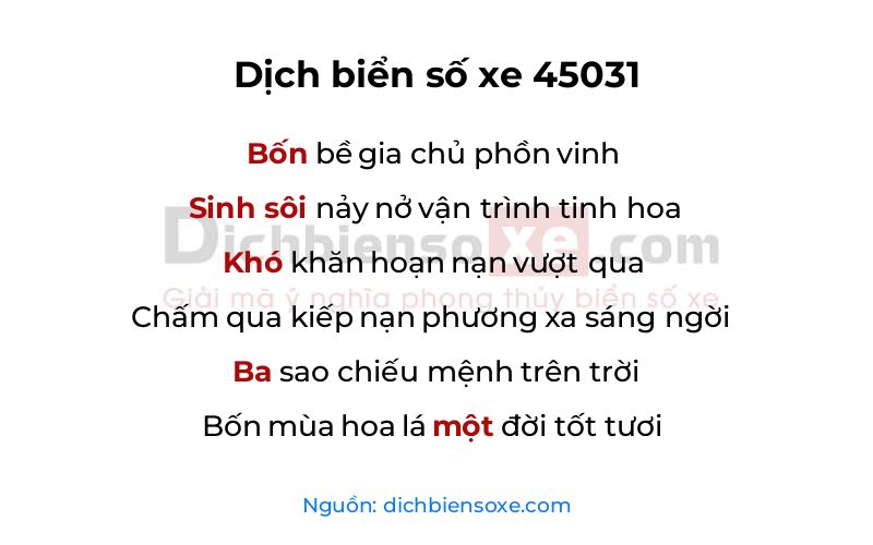 Dịch thơ biển số 45031