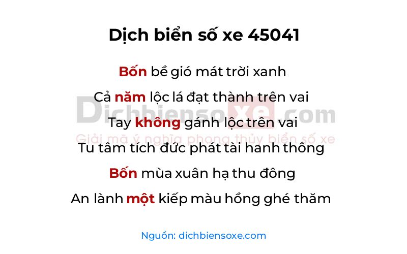 Dịch thơ biển số 45041