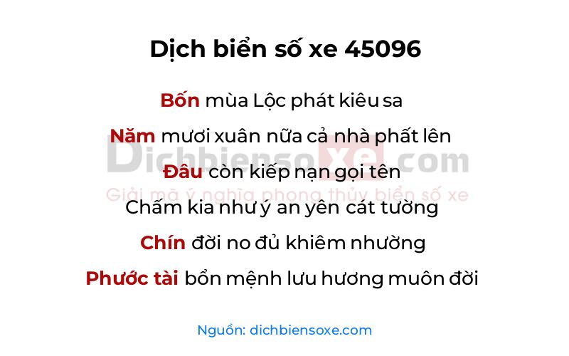 Dịch thơ biển số 45096