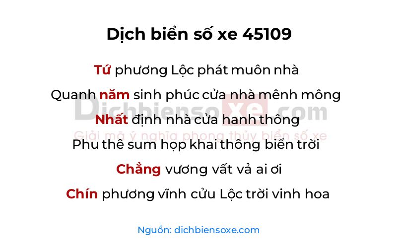 Dịch thơ biển số 45109