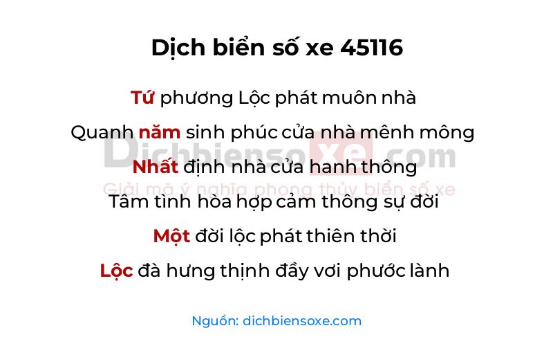 Dịch thơ biển số 45116