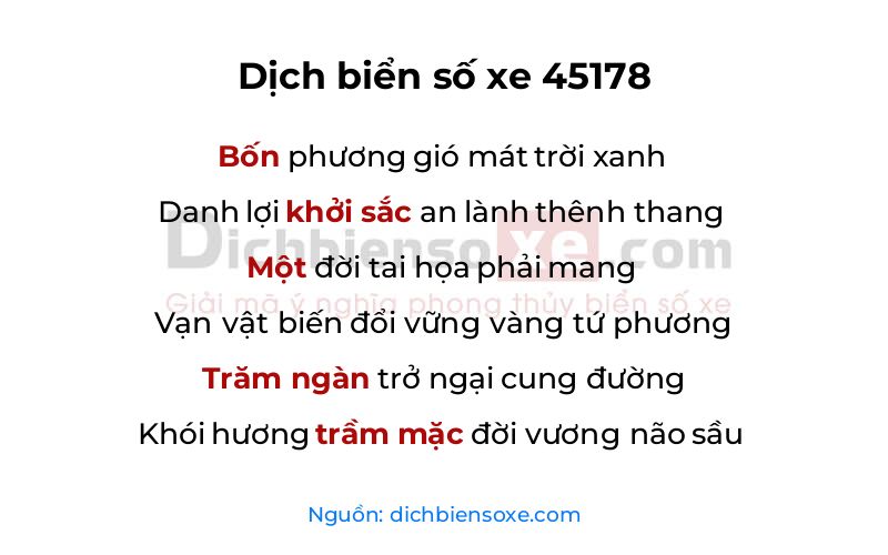 Dịch thơ biển số 45178