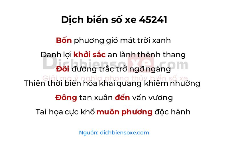 Dịch thơ biển số 45241