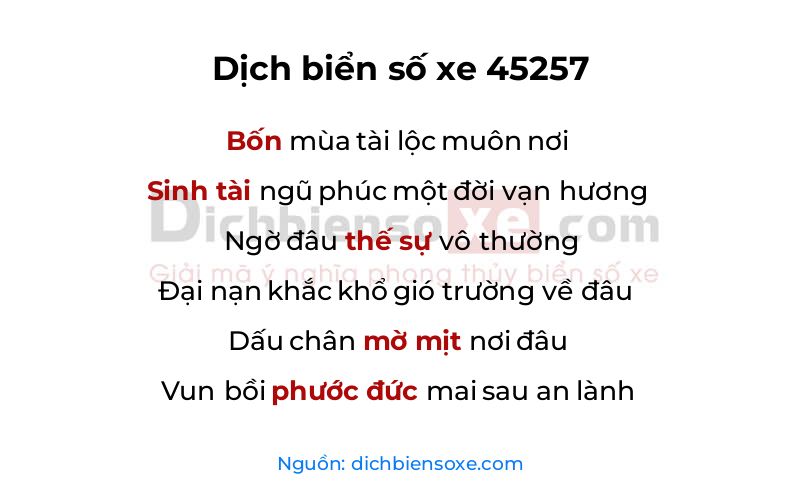 Dịch thơ biển số 45257