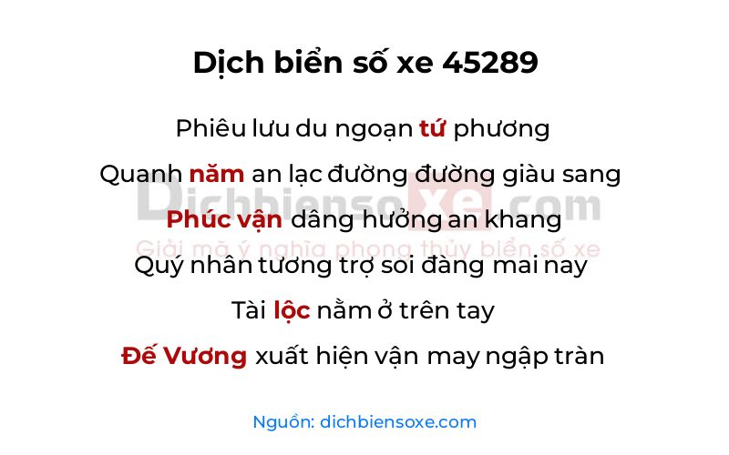 Dịch thơ biển số 45289
