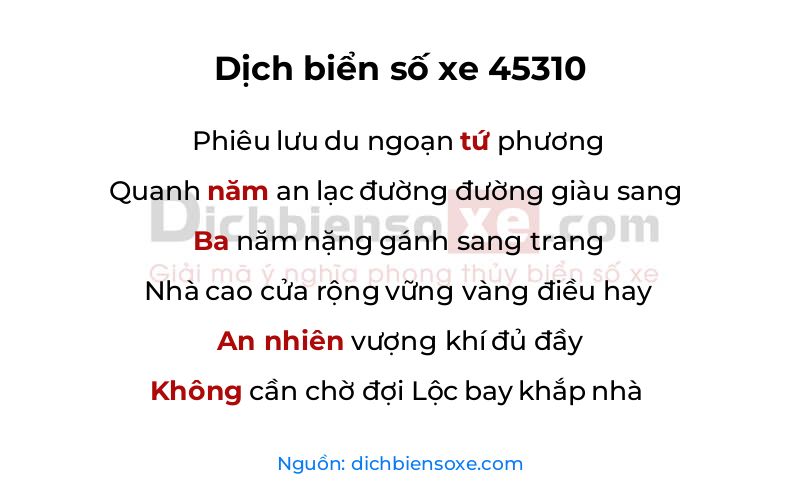 Dịch thơ biển số 45310