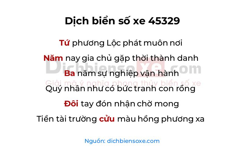 Dịch thơ biển số 45329