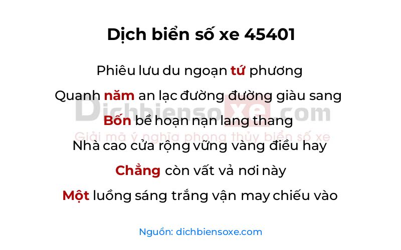 Dịch thơ biển số 45401