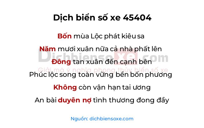 Dịch thơ biển số 45404