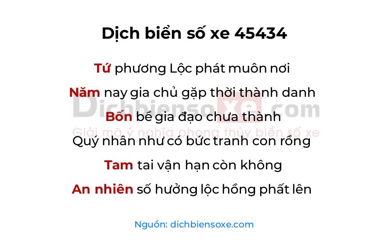 Dịch thơ biển số 45434