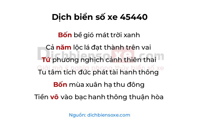 Dịch thơ biển số 45440