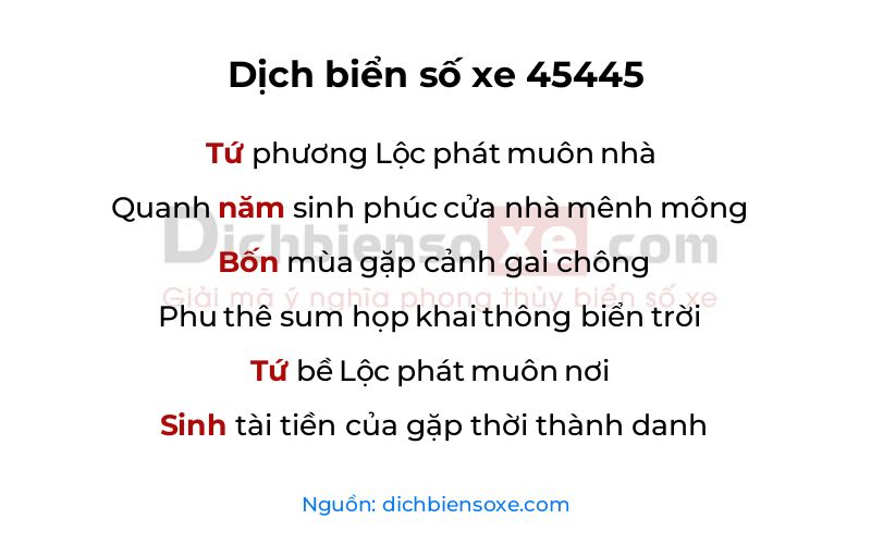 Dịch thơ biển số 45445