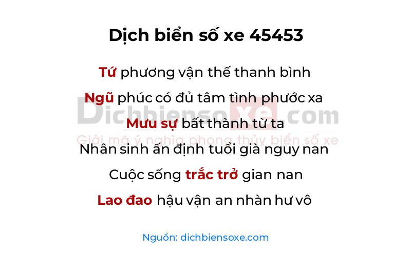 Dịch thơ biển số 45453
