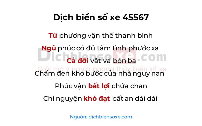 Dịch thơ biển số 45567