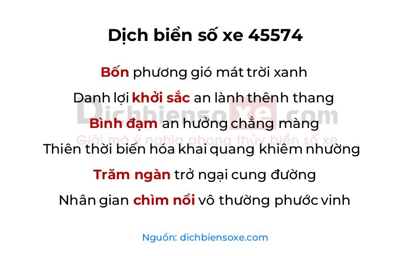 Dịch thơ biển số 45574