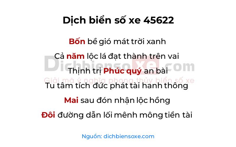 Dịch thơ biển số 45622