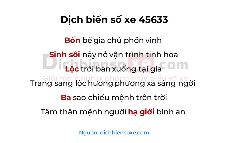 Dịch thơ biển số 45633