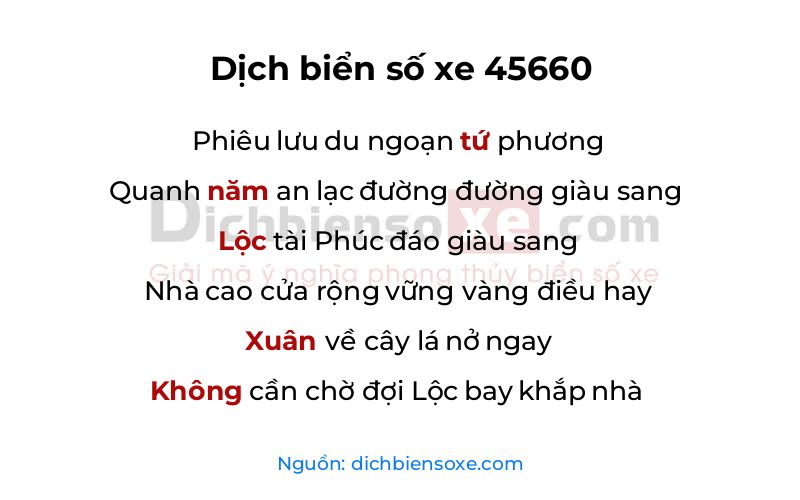 Dịch thơ biển số 45660