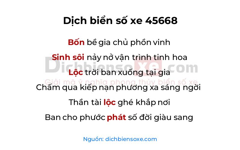 Dịch thơ biển số 45668