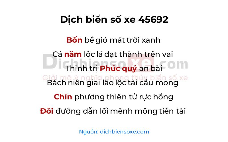 Dịch thơ biển số 45692